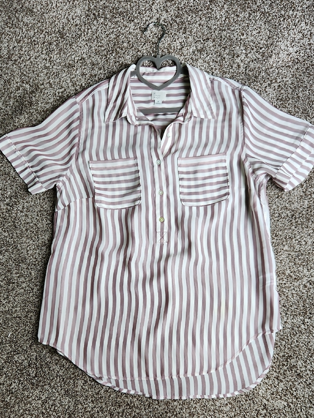 a new day Pink and White Striped Short-Sleeve Button Front Blouse